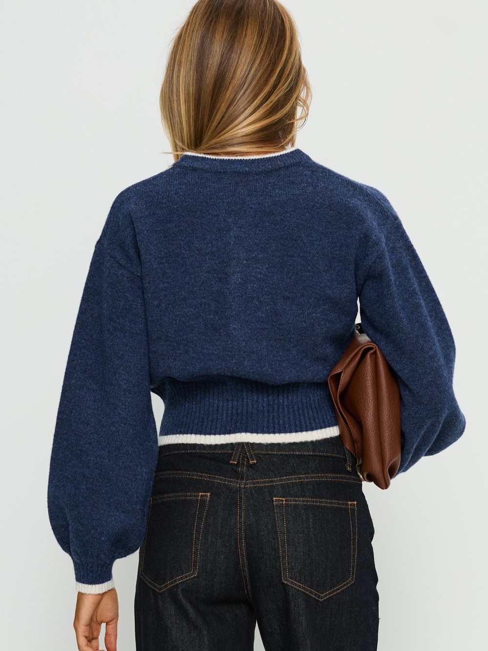 Princess Polly Navy Zip-Front Crew Sweater with White Trim - Picture 4 of 8